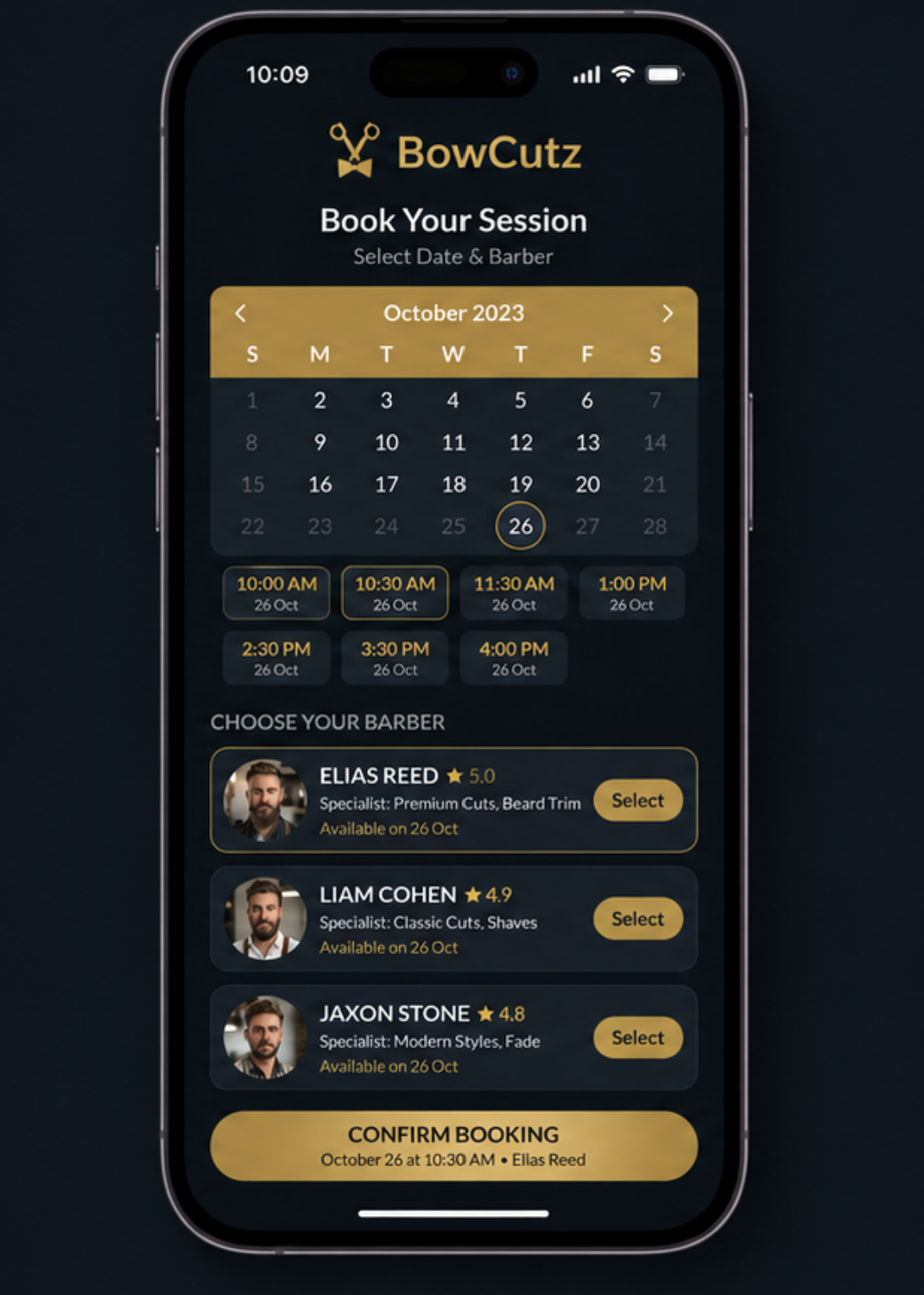 BowCutz Barber App Interface